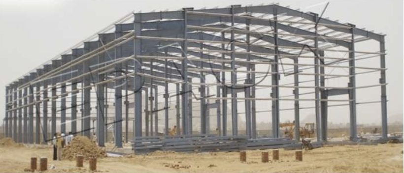 A&A Enterprises Engineering — steel portal frame structure under erection