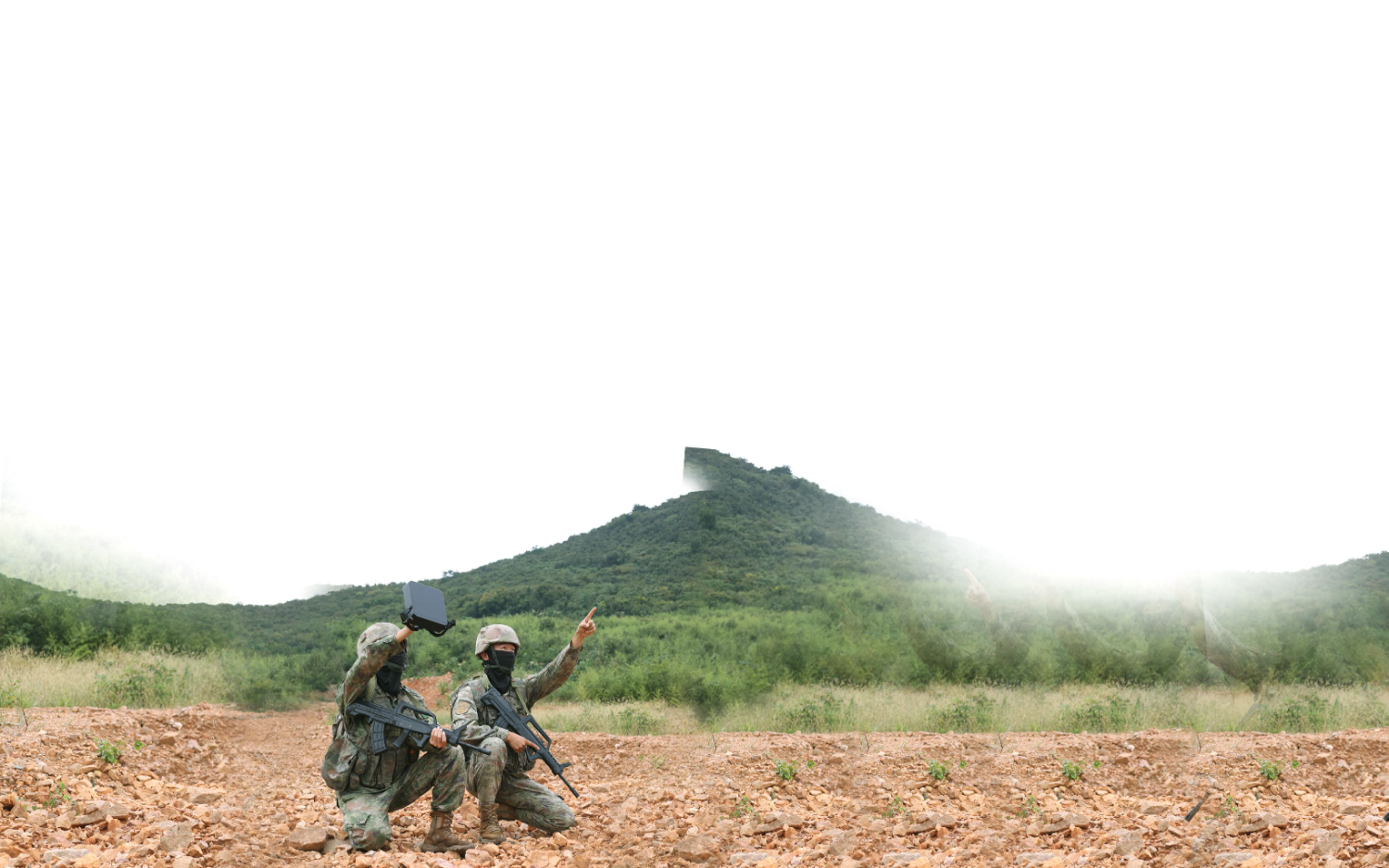 Soldiers operating a handheld counter-UAV detector