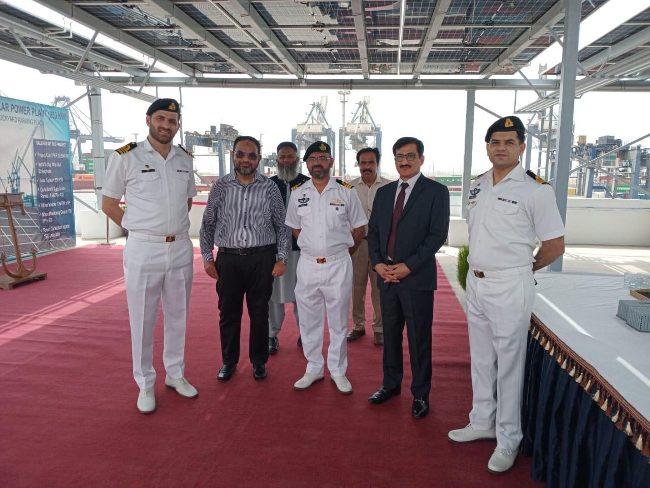 Mastoor Energy — dockyard rooftop solar power plant inauguration with Pakistan Navy officers