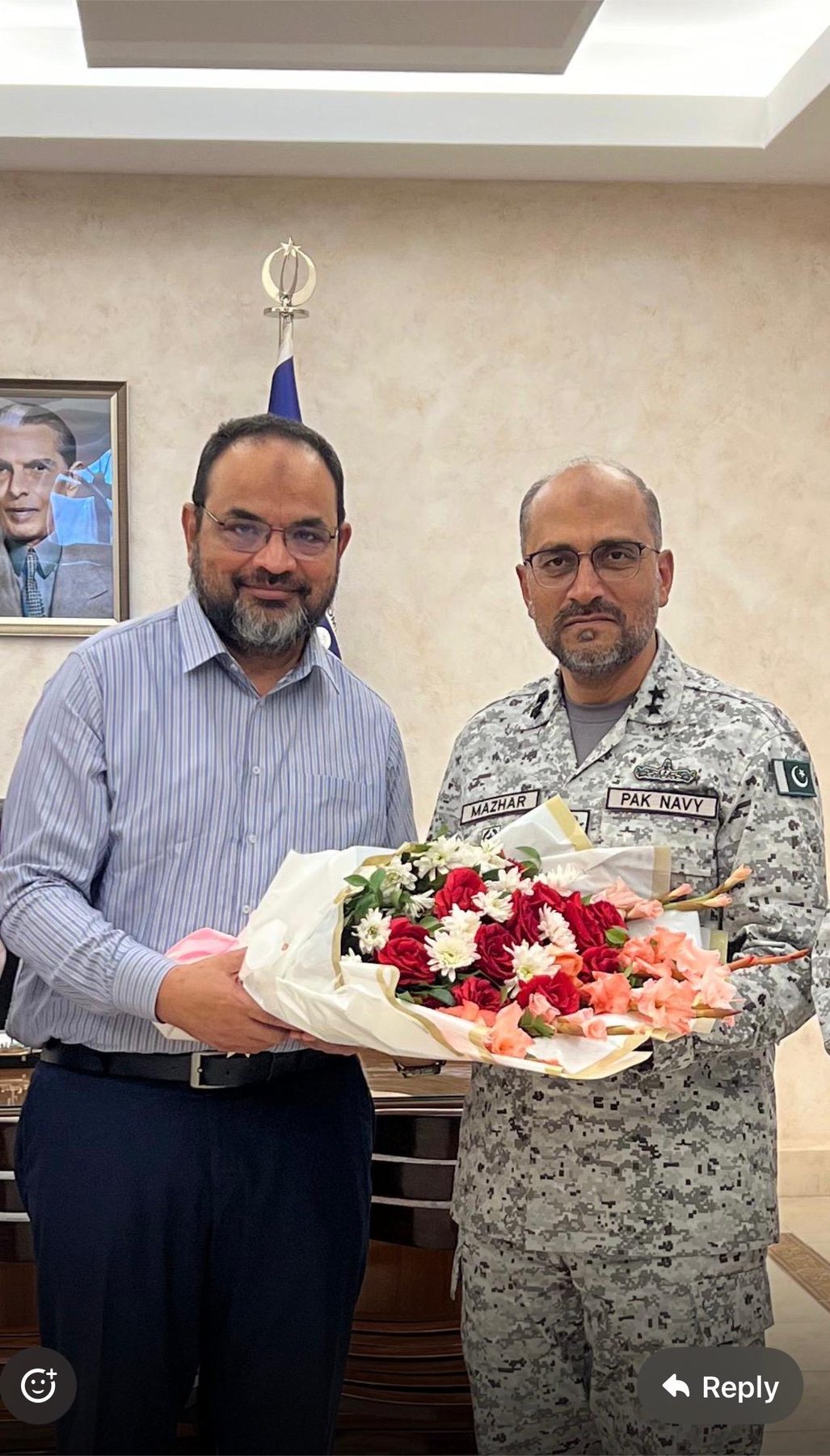 Mastoor Group — flowers presented to Pakistan Navy officers by leadership